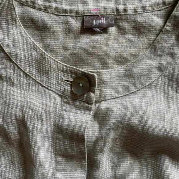 J, Jill Linen Beige Metallic Blend 3/4 Sleeve Button Up Blazer Jacket - Picture 2 of 10